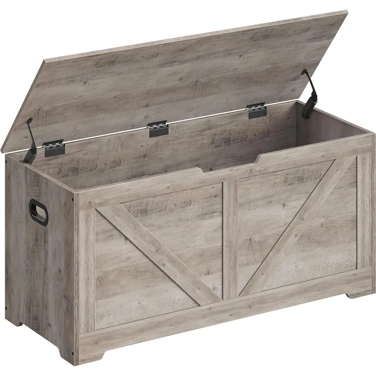 VASAGLE Schuhbank, Sitzbank mit Stauraum, Sitztruhe, 2 Sicherheitsscharniere, Aufbewahrungsschrank, Landhausstil, 40 x 100 x 46 cm, für Flur, Schlafzimmer, Wohnzimmer, Greige meliert LSB060K03