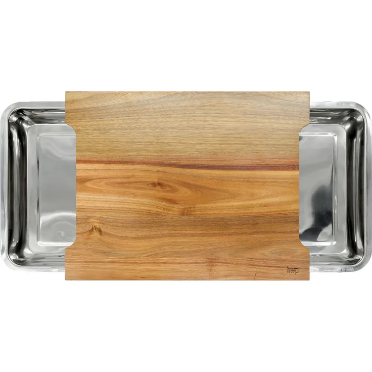 Homeware Schneidebrett mit Auffangschale, Akazienholz natur & Edelstahl, 26 x 5 x 40 cm
