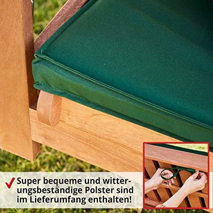 Hecht Hollywoodschaukel Baharu Lux, 4-Sitzer, Sonnendach und Polster, Merantiholz, 300kg, 235x120x178cm (B x T x H) – Bild 6