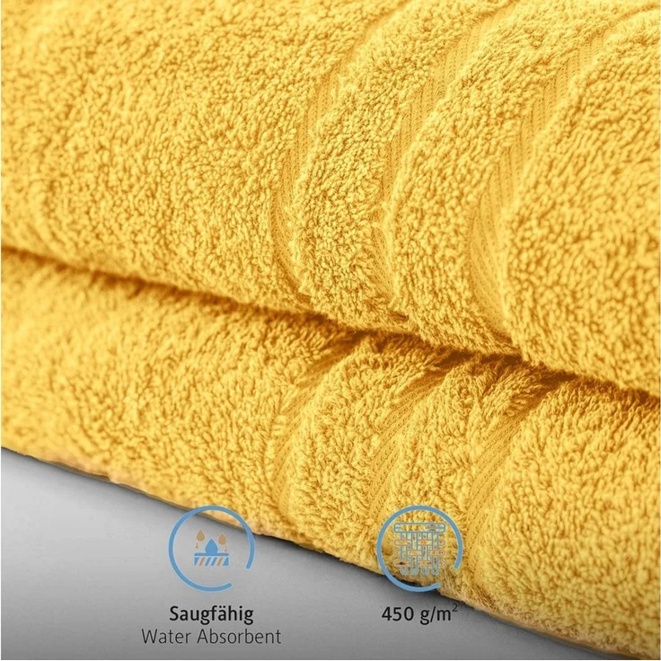 Komfortec 2er Saunatuch Set 80x200 cm aus 100% Baumwolle, XXL-Saunatücher, Sauna Handtuch, Weich, Groß, Frottee, Schnelltrocknend, Gelb – Bild 4