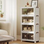 SONGMICS Organizer auf Rollen, 4 Ebenen, Boxen mit Deckel, aus Kunststoff, stapelbar, 180 L, weiß