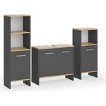 Vichy Badmöbelset Karli, 3-teilig, Anthrazit/Goldkraft Eiche, mit Waschbeckenunterschrank und Midischränken