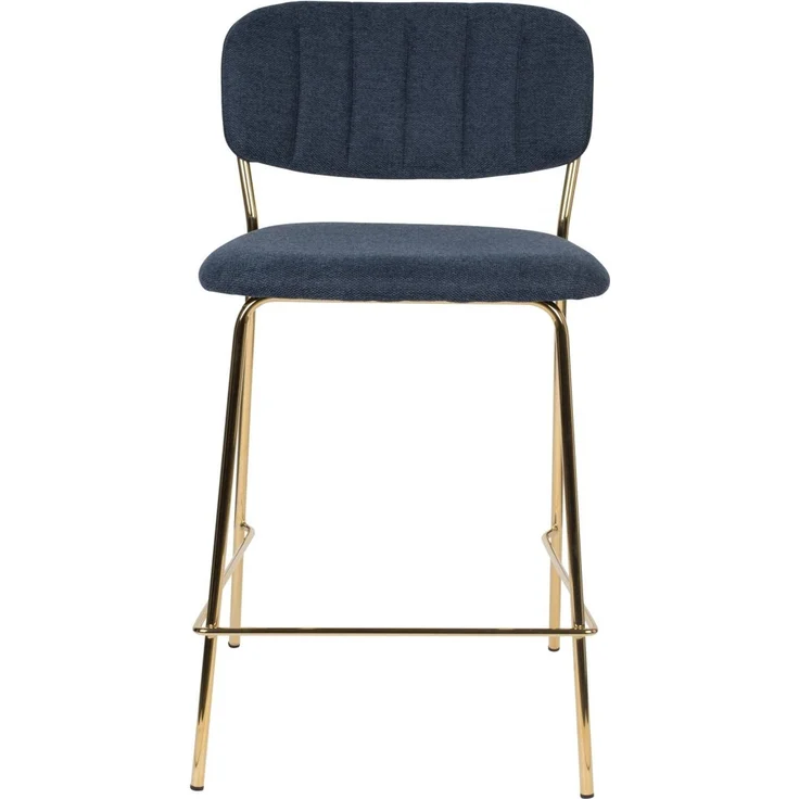 Barhocker Jolien im 2er-Set, blauer Stoffbezug mit goldenem Metallgestell, Rückenlehne und Fußstütze, Sitzhöhe 65 cm, belastbar bis 150 kg – Bild 2