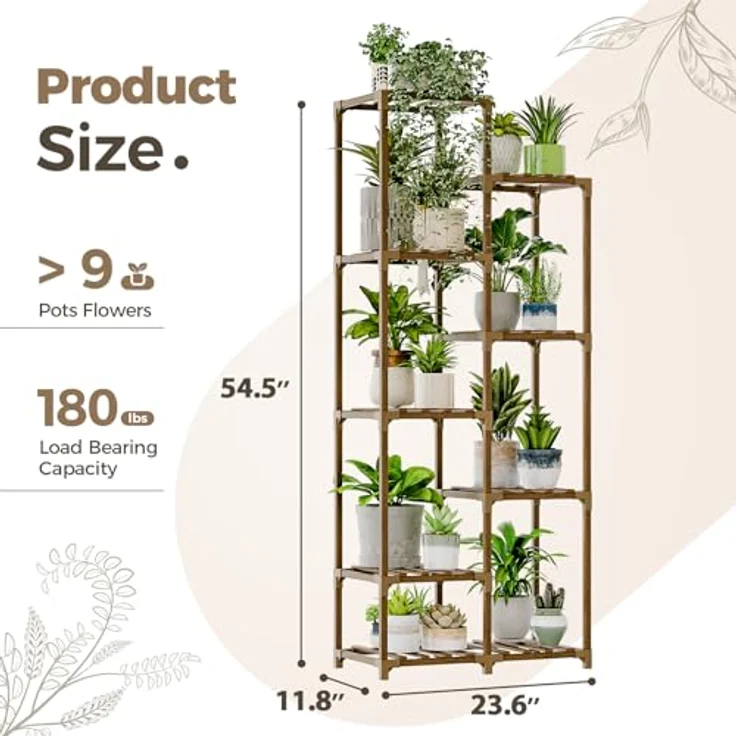 Bamworld Pflanzenständer Indoor Outdoor Hoch Blumenständer Holz Pflanzenregal für 9 Etagen Terrasse Balkon Garten Gartenarbeit Mutter Geschenke – Bild 6