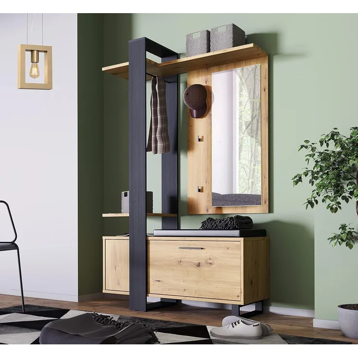 Kompaktgarderobe >Marousi< in Artisan Eiche - 119,8x198,2x43cm (BxHxT)