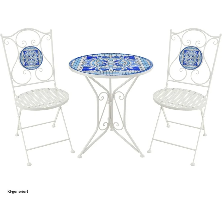 HTI-Living Garten-Essgruppe Sitzgruppe Metall Bistro Set Santorin für Balkon und Terrasse, (Set, 3-tlg, 1 Tisch 2 Stühle), Sitzgruppe Essgruppe Balkonset – Bild 2