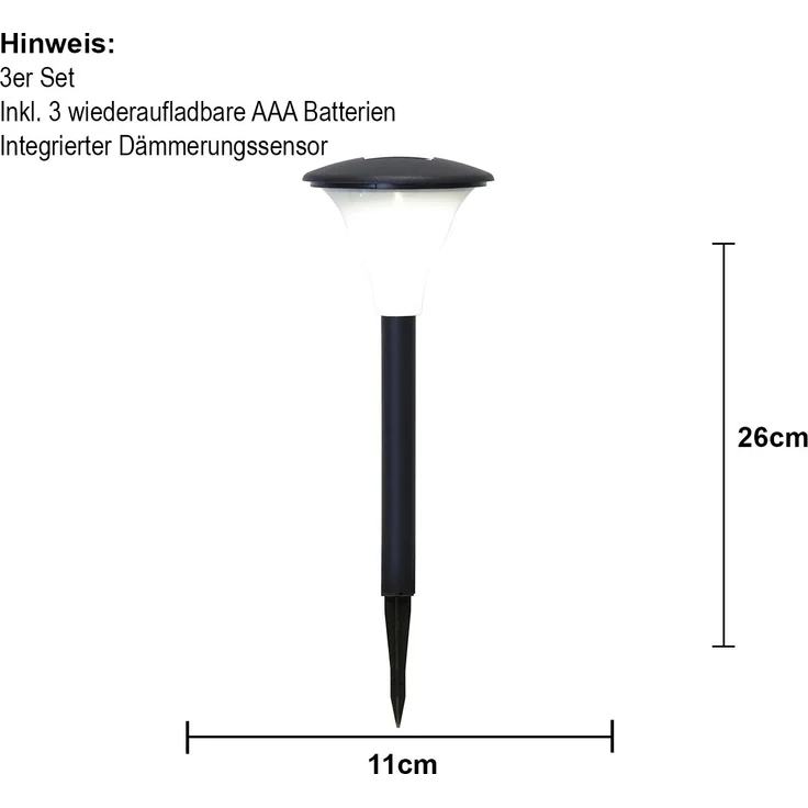 Solar-Pollerleuchten ,Faro zur Wegbeleuchtung, 3er Set, Kunststoff, schwarz, warmweiß, H 26cm – Bild 4