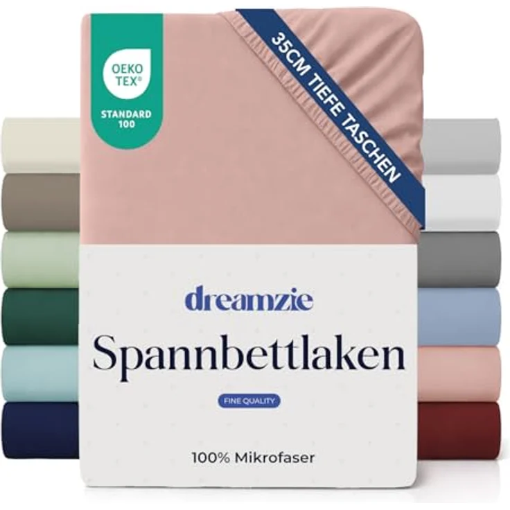 Dreamzie Spannbettlaken 180x200 cm - 35 cm Tiefe Tasche - 100% Mikrofaser Bettlaken - Hell-Pink, Schadstoffgeprüft(Oeko TEX), Bettlaken mit Gummizug – Bild 2