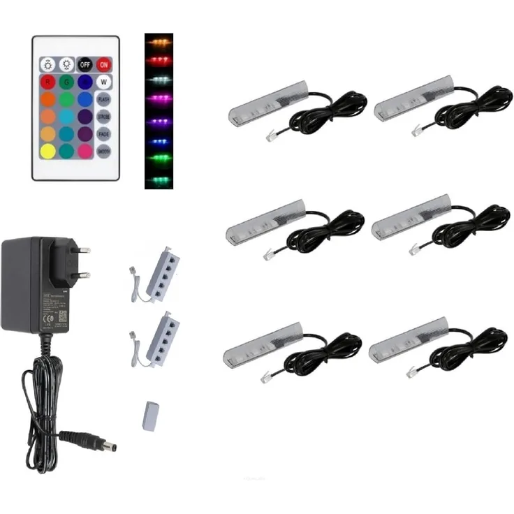 QLS LED Unterbauleuchte Schwarz 12V mit Fernbedienung 16 Farben Dimmbar, LED fest integriert, Set Glaskantenbeleuchtung SMD 5050 RGB