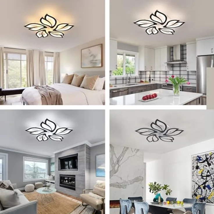 Comely LED Deckenleuchte Dimmbar, 45 W Modern Deckenlampe Schwarz Wohnzimmerlampe mit Fernbedienung, Creative Blumenform LED Deckenbeleuchtung für Schlafzimmer Esszimmer Arbeitszimmer – Bild 5