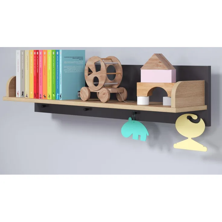 Babyzimmer Wandregal Mats Color in grau und Buche 96 cm