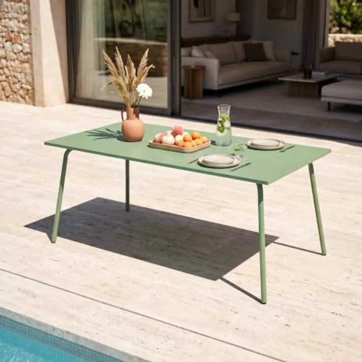 Oviala Gartentisch Palavas, Rechteckig, Dunkelgrün, Metall, 90x72x180 cm, für bis zu 8 Personen – Bild 2