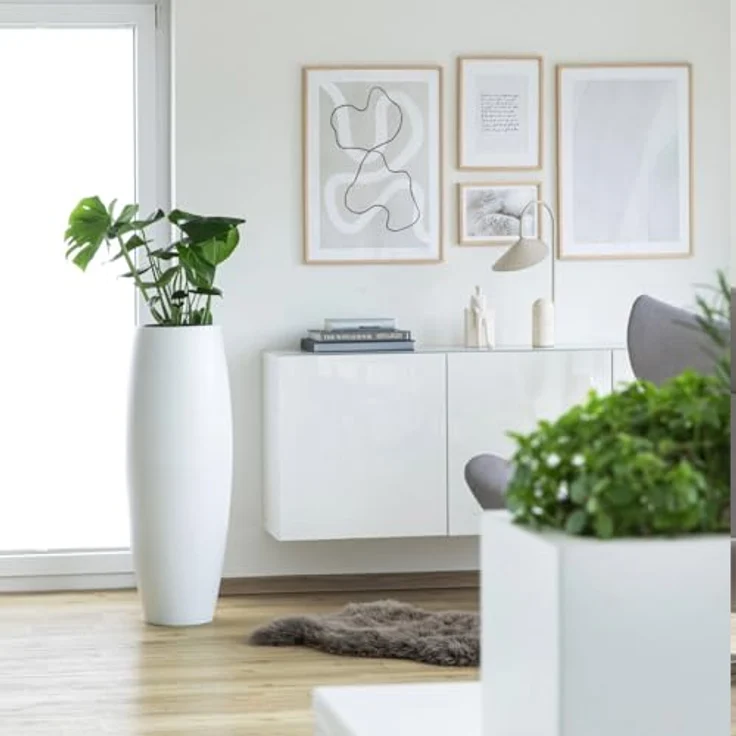 VIVANNO Bodenvase Exklusiver Pflanzkübel Fiberglas MAGNUM Weiß Matt 30x80 cm – Bild 6