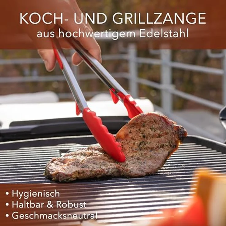 AVANA Kochzange Edelstahl Küchenzange Silikon Grillzange Zange Kochen Mehrzweckzange, mit integriertem Standfuß, 2er Set – Bild 4