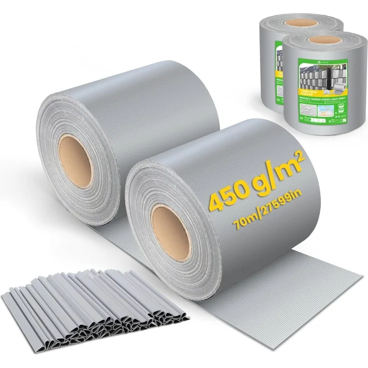 VOUNOT PVC Sichtschutzstreifen für Doppelstabmatten 140m x 19cm, 80 Befestigungsclips, Sichtschutz Zaunfolie für Stabmattenzaun, Gartenzaun, Zaun, Hellgrau