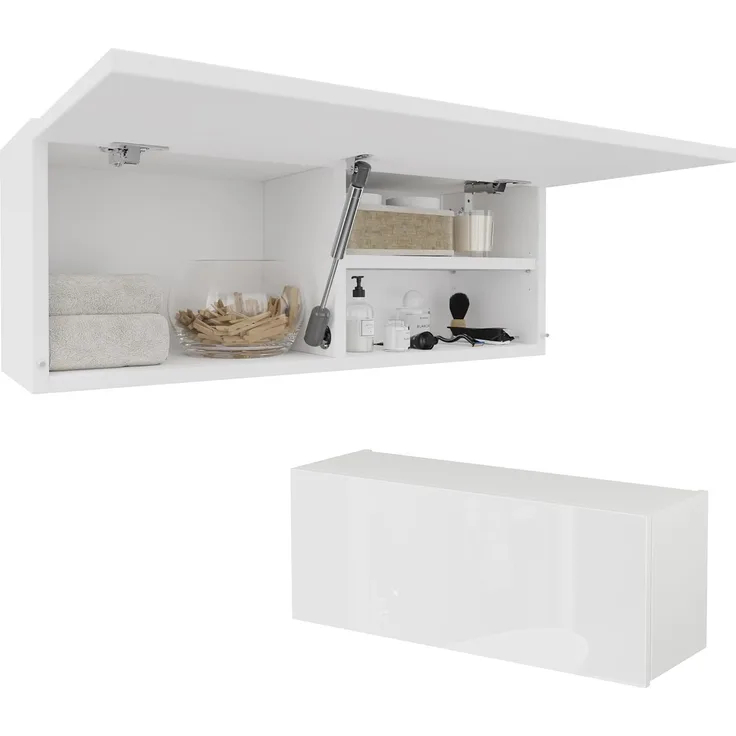 Badschrank 80cm breit Badmöbel Badezimmer Klapphängeschrank Schrank Hochglanz Matt Weiß (Weiß Matt/Weiß Hochglanz, 80 x 30 x 25)