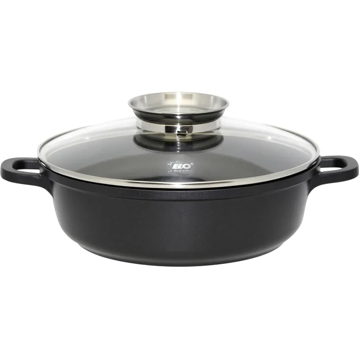 Elo Servierpfanne ALUCAST, Ø 28 cm, Schwarz, mit Glasdeckel, Aluminiumguss