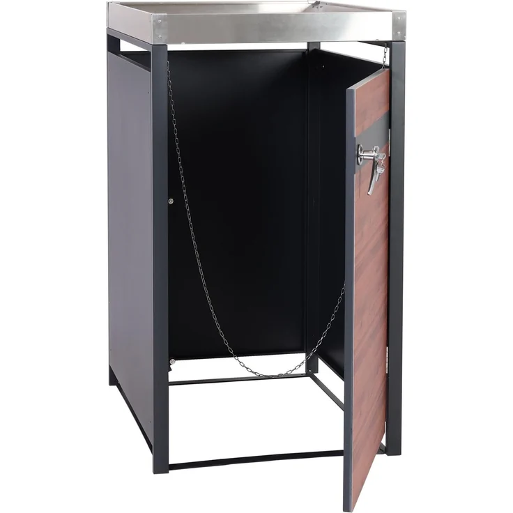 1er Mülltonnenverkleidung mit Pflanzkasten HWC-J82, erweiterbar, Metall 37kg, anthrazit ~ Kirsche-Holzoptik dunkelbraun – Bild 8