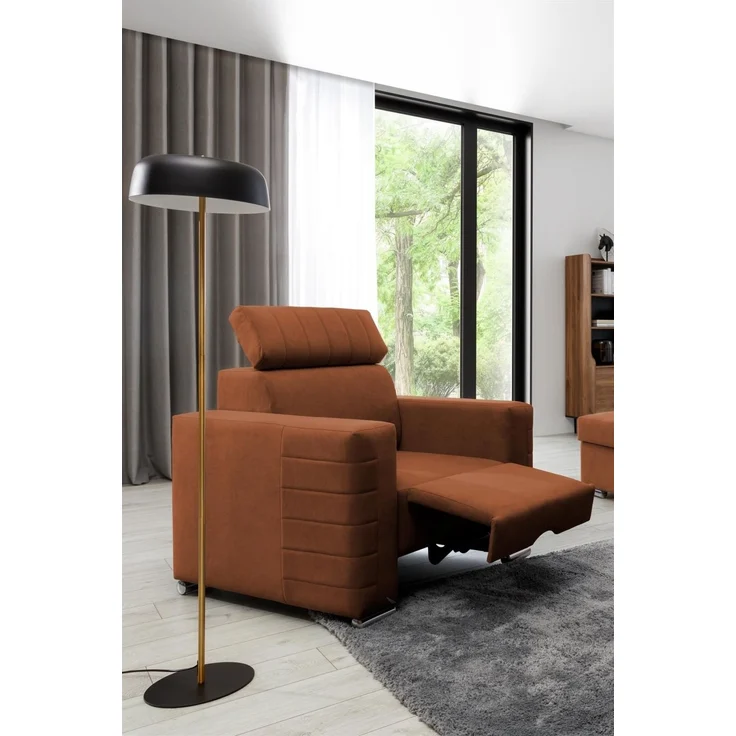Ecksofa inkl. Hocker und Sessel CANTON Stoff Camelia Rostbraun Ottomane Links – Bild 4