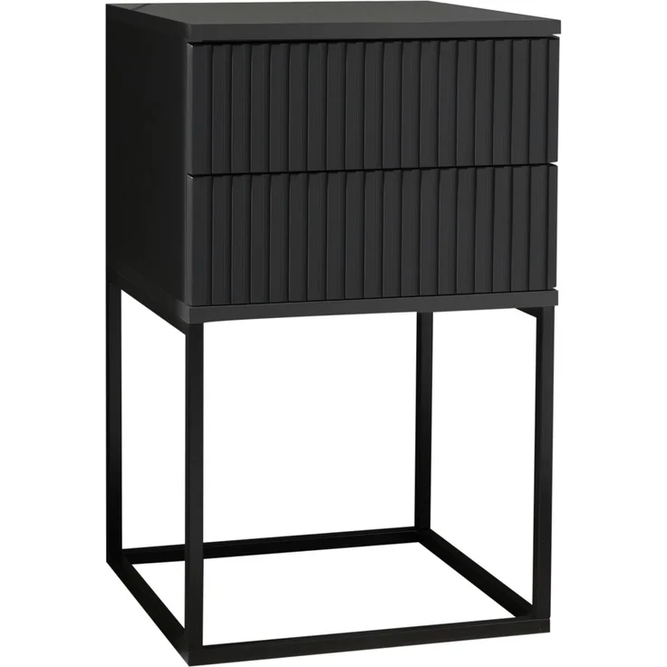 MARLE Nachttisch in Graphit - Moderner Nachtschrank mit Schubladen und schwarzem Metallgestell - 40 x 65 x 38,5 cm (B/H/T) – Bild 1