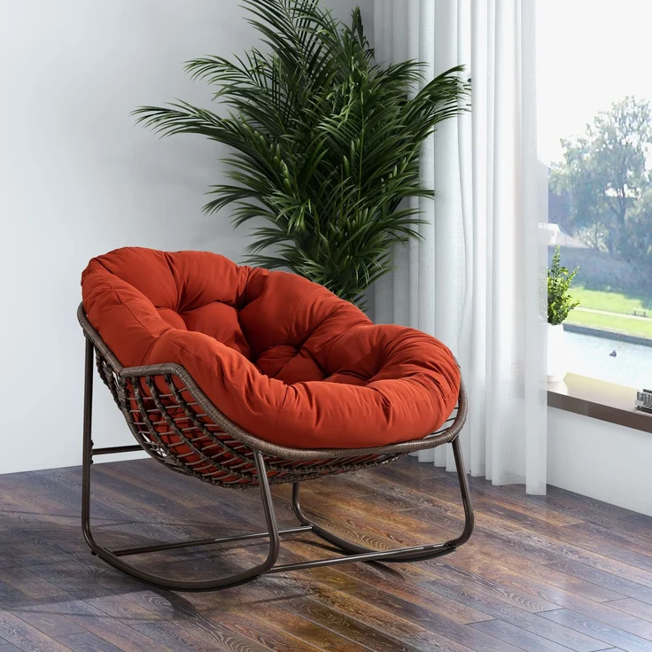 Outdoor Rattan Rocking Chair,Padded Cushion Rocker Recliner Chair Outdoor for Front Porch, Living Room, Patio, Garden, Orange--Orange--93x73x23cm--YOUDENOVA – Bild 1