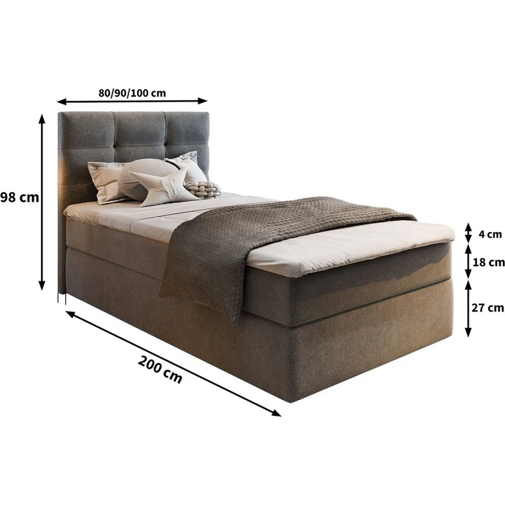 Masseno Boxbett GLOS 100x200 cm mit Bonell Matratze und Topper – Bild 2