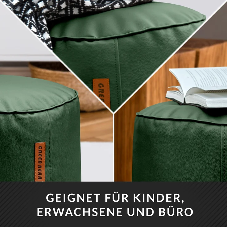 Green Bean® Sitzhocker aus Kunstleder - Pouf mit EPS Perlen Füllung - 43 x 30 cm - perfekte Ergänzung zum Sitzsack - Dunkelgrün – Bild 3