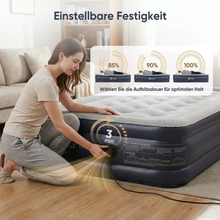 Sekey Luftbett mit integrierter Luftpumpe, Luftmatratze selbstaufblasend Camping, 203 x 102 x 40 cm, blau / grau – Bild 3