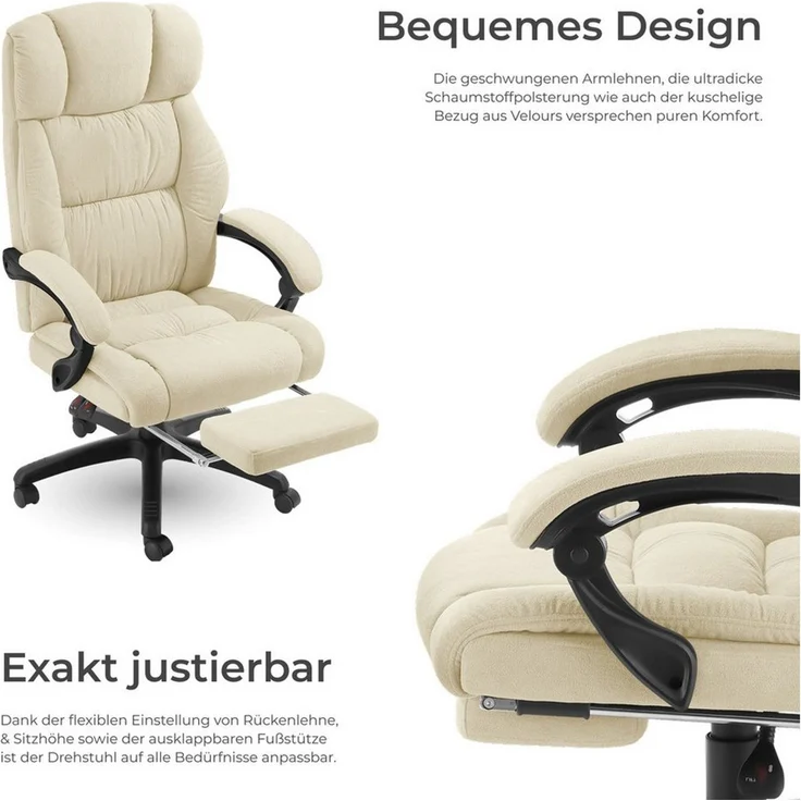 tectake Chefsessel Bürostuhl, Belastbarkeit 120 kg, dicke Polsterung mit weichem (Schreibtischstuhl Jillien, 1 St), Ergonomische Form, um 360° drehbar, stufenlos höhenverstellbar – Bild 2