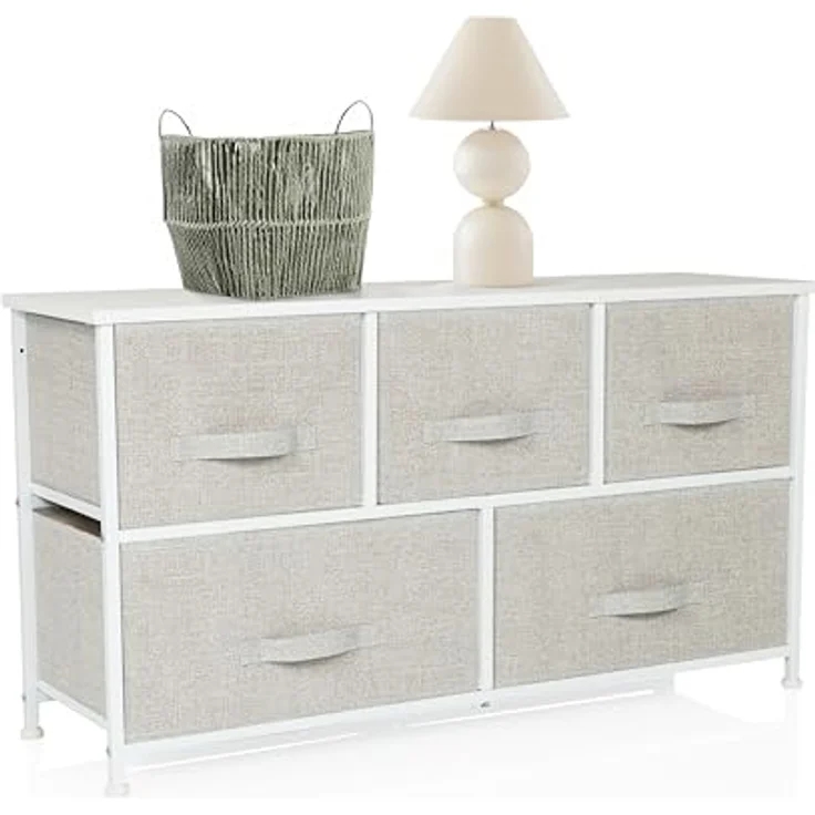 hjh LIVING Kommode mit 5 Stoffschubladen, Grau, 100x30x55 cm – Bild 1