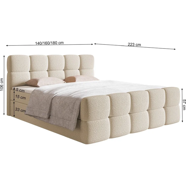Selsey 'Cloudy' Boxbett mit Bettkästen, Matratze, Topper, Bouclé-Bezug, graubeige, 160x200 cm – Bild 5