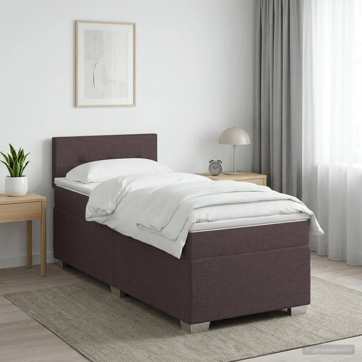 vidaXL Boxspringbett mit Matratze Dunkelbraun 90 x 190 cm Stoff 3450372 – Bild 1