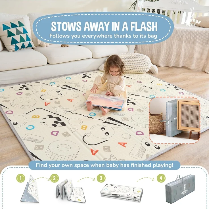 Krabbelmatte Baby Faltbar Spielmatte Kinder Spieldecke 180x200x1.5cm Krabbeldecke Für Baby - Babymatte Kindermatte - Schaumstoffmatte Kinderteppich- Spielteppich - Bodenmatte Kinder - Babygeschenk – Bild 3
