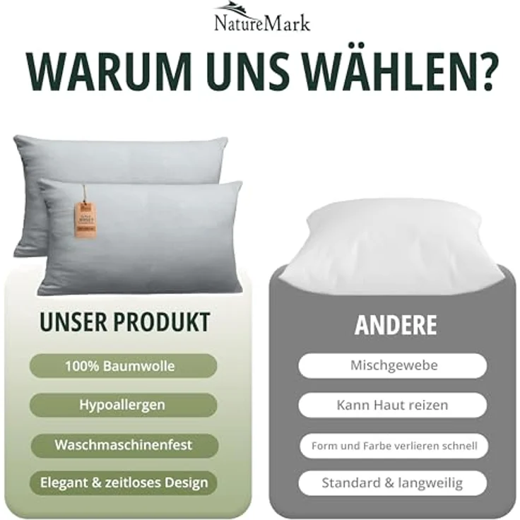 NatureMark 2er Pack Jersey Kissenbezug Kissenhülle Kissenbezüge Seitenschläferkissen Nackenkissen viele Größen und Farben ÖKO-TEX (40x80 cm, Silber grau) – Bild 8