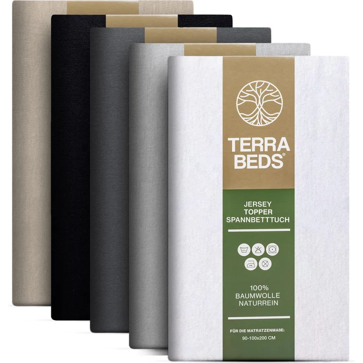 Terra Beds Premium Topper Spannbettlaken 90x200 cm - 100x200 cm 160g/m2-100% Hochwertiges Oeko-TEX Baumwoll Jersey Spannbetttuch für boxspringbett Topper – Erhältlich in 10 Farben