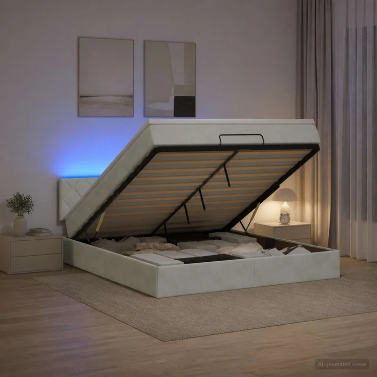 vidaXL Ottoman-Bett mit Matratze und LED Hellgrau 140 x 200 cm Samt 3457215 – Bild 4