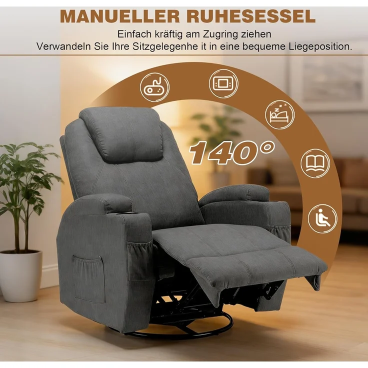 Thanaddo Massagesessel Relaxsessel Massagesessel Fernsehsessel, mit Liegefunktion – Bild 6