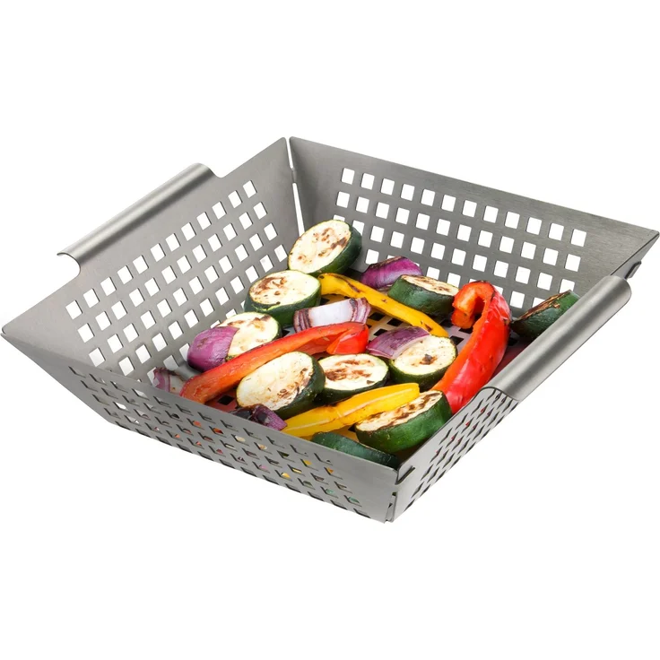 Grillkorb 25 x 21 x 6,5 cm Edelstahl Grillpfanne Grillplatte – Bild 2