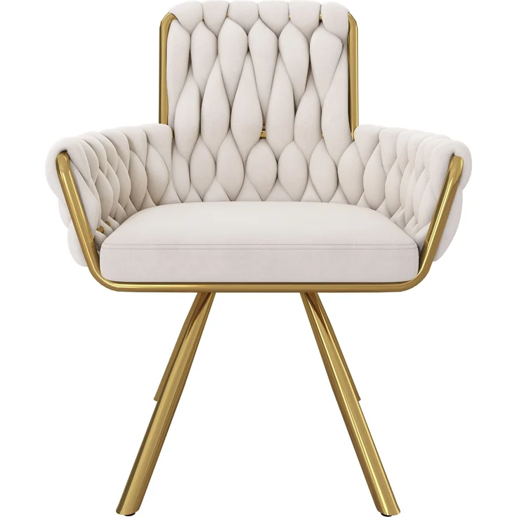 Merax Samt-Esszimmerstuhl, 4er set, Sessel, einzelner luxuriöser Wohn- und Schlafzimmer-Drehstuhl, Freizeit-Drehstuhl mit vier Stützbeinen aus Metall, beige – Bild 7
