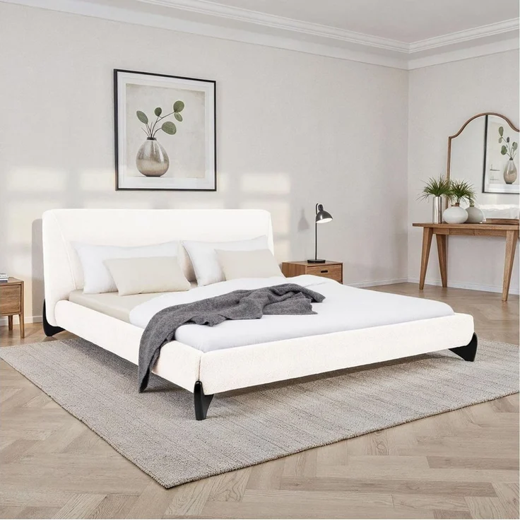 IDIMEX Polsterbett PATERNA, Doppelbett 180x200 cm mit Lattenrost und Polsterung Bouclé Stoff weiß – Bild 5