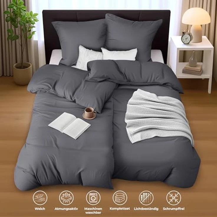Utopia Bedding Bettwäsche 135x200 4teilig - Mikrofaser 2 Bettbezug 135x200 cm + 2 Kissenbezüge 80x80 cm - Grau – Bild 6