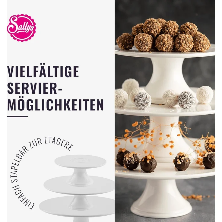 Sallys Tortenständer aus Keramik -Tortenplatte in Weiß mit Fuß, Kuchenplatte zum Dekorieren, zeitloses Design – Bild 4
