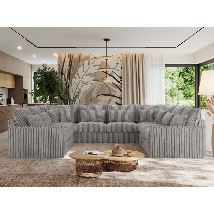 Modulares U-förmiges Wohnzimmer-Ecksofa, XXL Ecksofa mit Armlehnen, Wohnlandschaft, Universal-Ecksofa mit lockeren Kissen - VERSO U 8M - Grau Cord – Bild 4