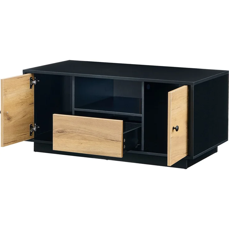 Couchtisch 100 x 50 x 45 cm, mit Schubladen, mit Ablagefächern, aus Spanplatte, Mattschwarz / Naturfarben – Bild 9