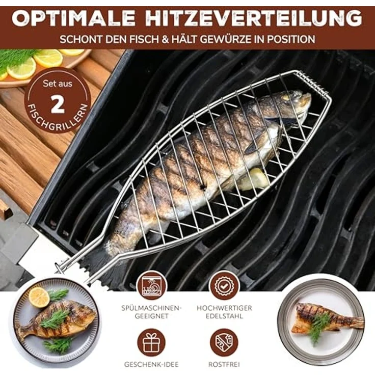 bremermann Grillguthalter Fischgriller, klappbarer Griff, Edelstahl, ca. 56,7 x 12,8 cm, (1-St) – Bild 2