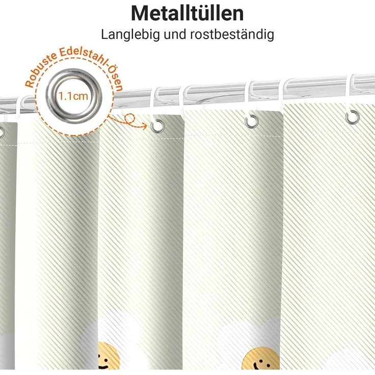 Duschvorhang 180x200 Polyester 12 Ösen Grünes Lächeln 180 x 200 cm – Bild 5