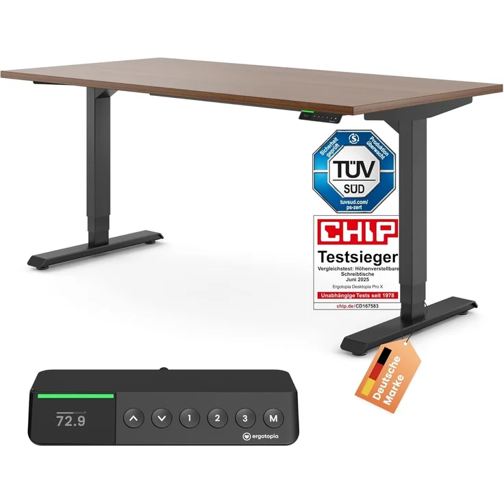 Desktopia Pro X - Elektrisch höhenverstellbarer Schreibtisch / Ergonomischer Tisch mit Memory-Funktion, Nussbaum, Gestell Schwarz, 180x80 cm – Bild 1