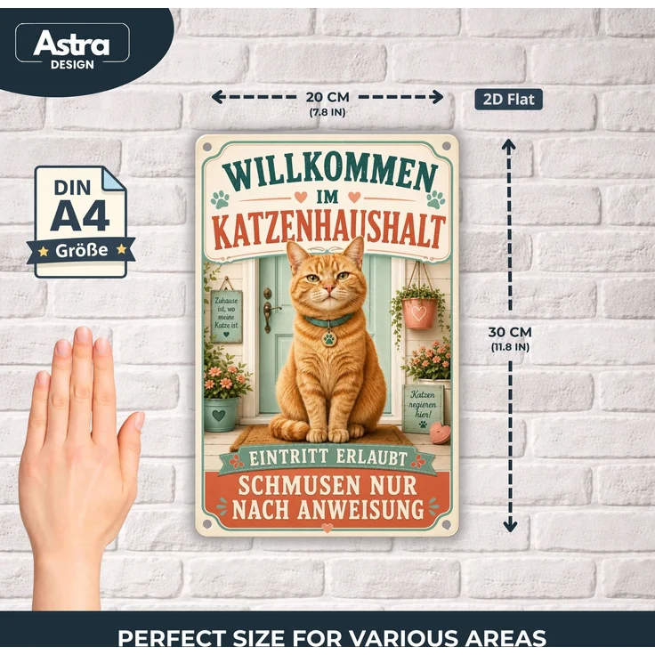 AstraDesign Blechschild 20x30cm - Katze Katzenhaushalt Dekoschild – Metall – Orange – AD0466 – Bild 2