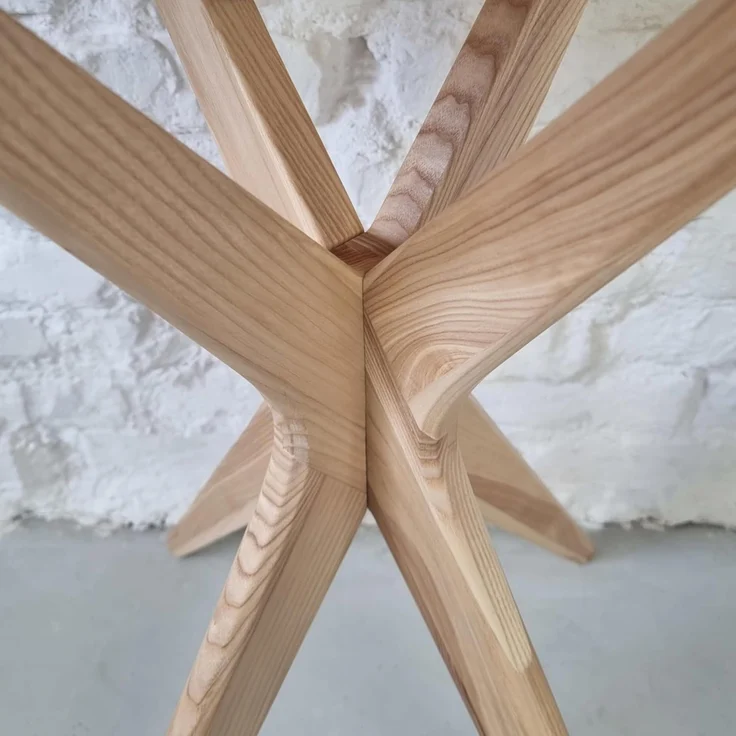 Ragaba kleiner halbrunder Esstisch, MDF & Massives Eschenholz, 100x50 cm, Perl Weiß – Bild 6