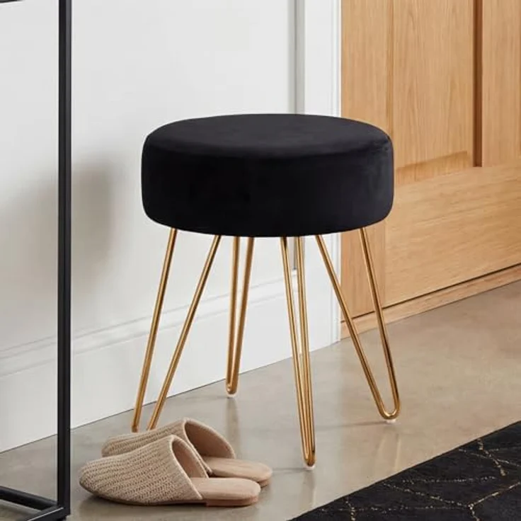 Duhome Hocker, Sitzhocker Rund Hocker Samt oder Stoff Lederoptik Schemel Metallbeine – Bild 5